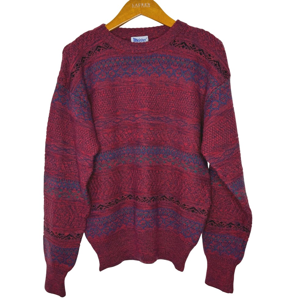 Vintage Meister Nordic‎ Wool Blend Sweater Burgundy/Blue/Green Men's Medium